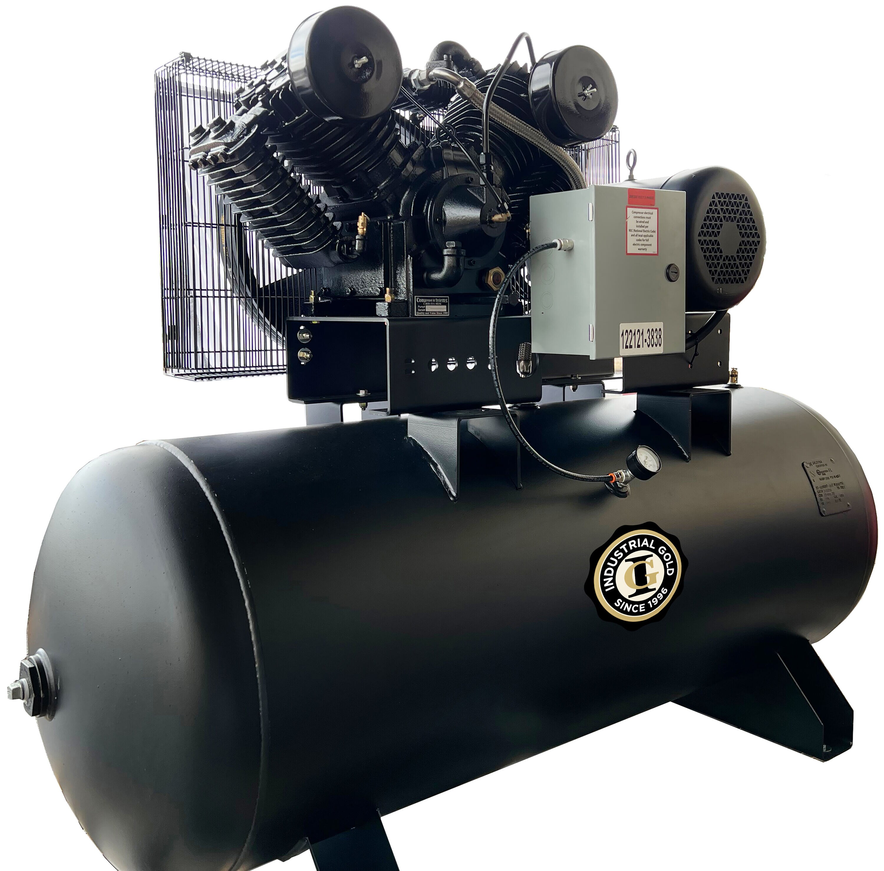 ORO INDUSTRIAL Compresor de aire eléctrico estacionario de 120 galones, horizontal, 175 PSI - CI1023E120H