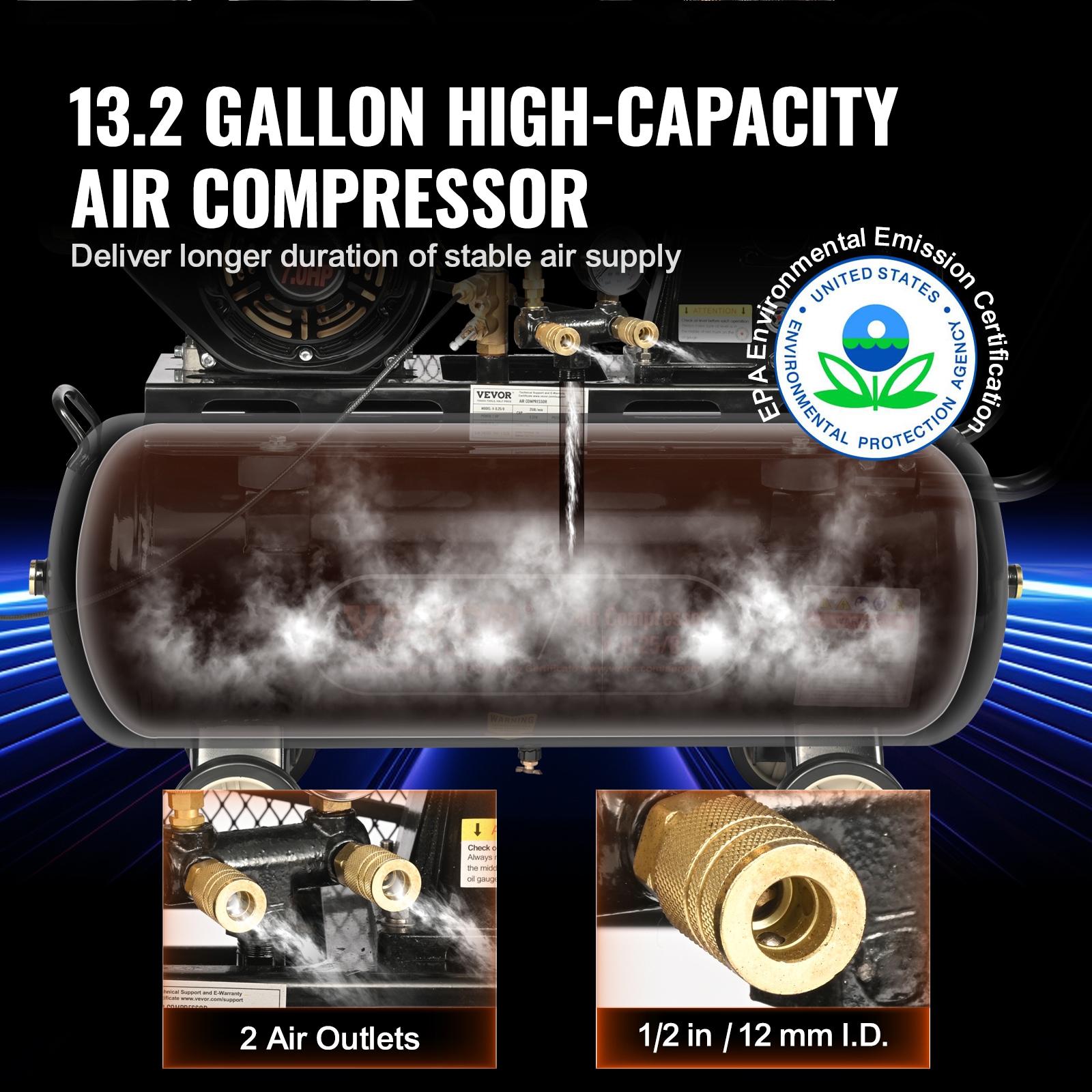VEVOR VEVOR Compresor de aire vertical portátil de gas de 13.2 galones y 115 PSI con accesorios incluidos - QYKYJ10JL000XAYWDV0
