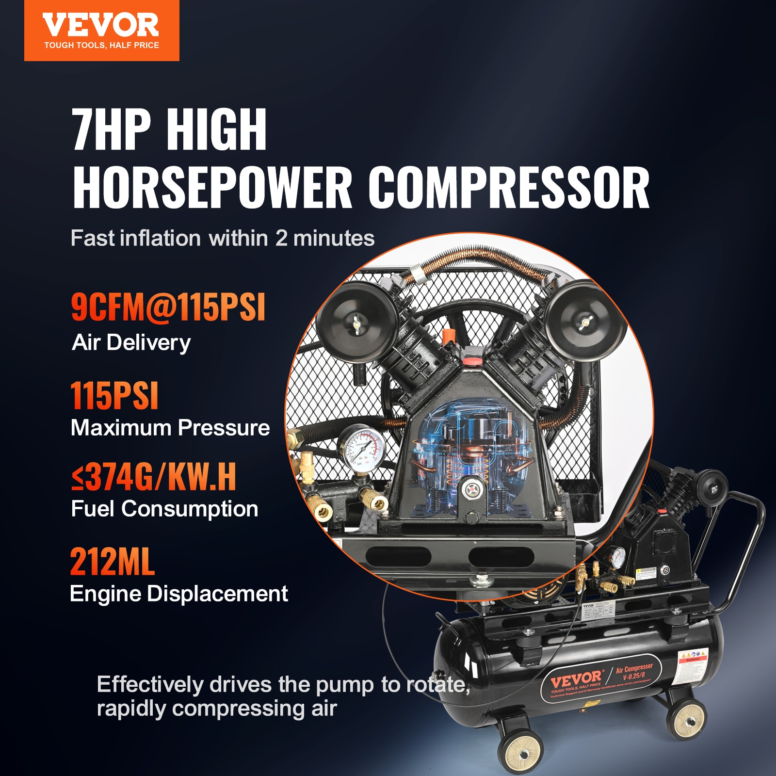 VEVOR VEVOR Compresor de aire vertical portátil de gas de 13.2 galones y 115 PSI con accesorios incluidos - QYKYJ10JL000XAYWDV0