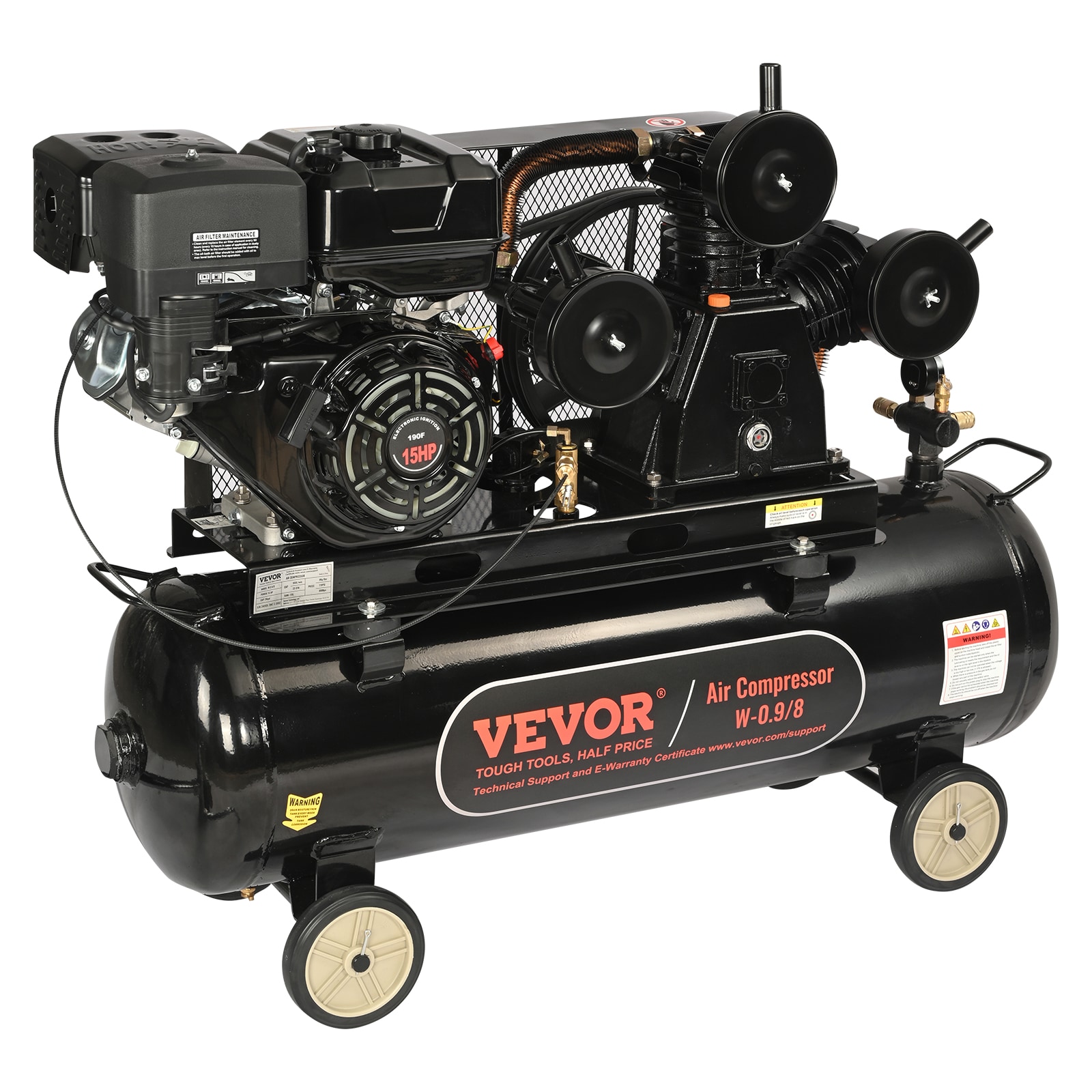 Compresor de aire horizontal portátil a gas sin cable de 30 galones de VEVOR - 115 PSI - QYKYJ30JL000B8GF5V0.