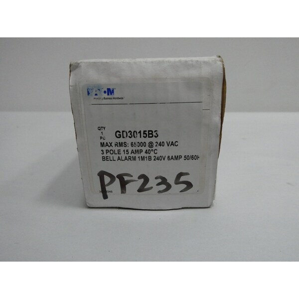 Eaton BELL ALARM 3P 15A AMP 240V-AC MOLDED CASE CIRCUIT BREAKER - GD3015B3