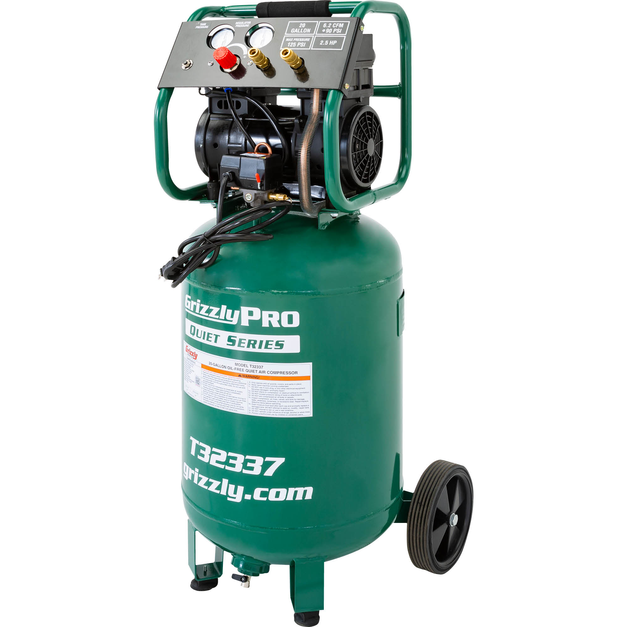 Compresor de aire vertical portátil Grizzly Grizzly de 20 galones y 175 PSI con motor eléctrico - T32337