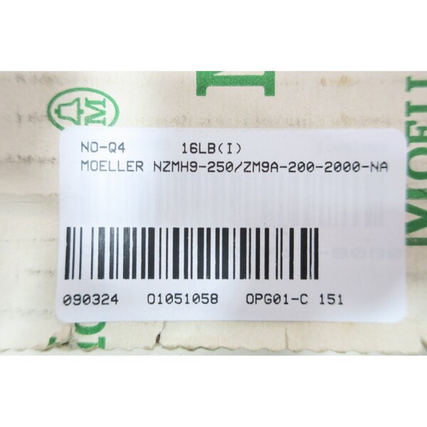 Moeller W/ 200A TRIP 3P 250A AMP 600V-AC MOLDED CASE CIRCUIT BREAKER - NZMH9-250/ZM9A-200-2000-NA