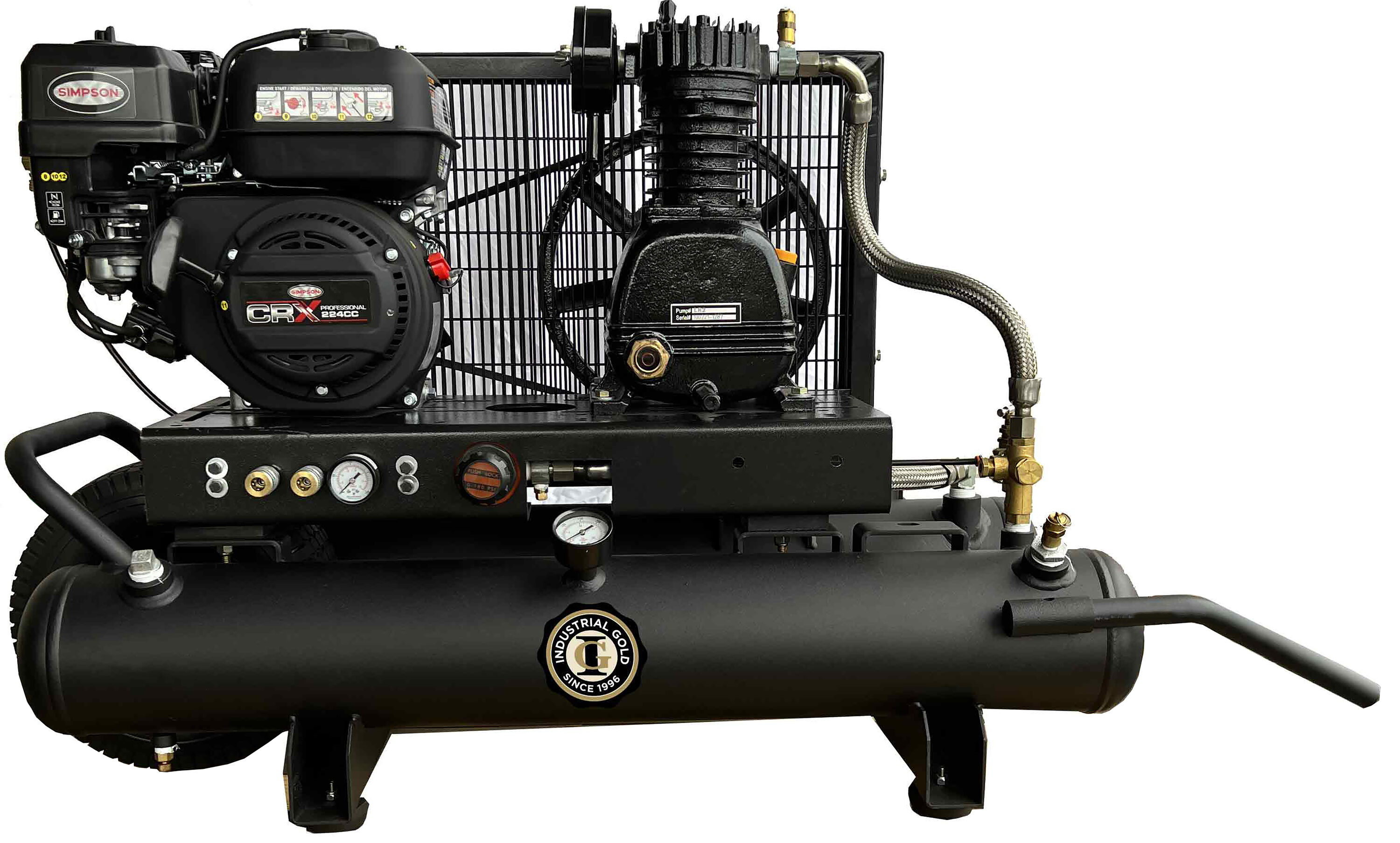 ORO INDUSTRIAL ORO INDUSTRIAL Compresor de aire horizontal portátil de gas inalámbrico de 10 galones y 125 PSI - P55XG11