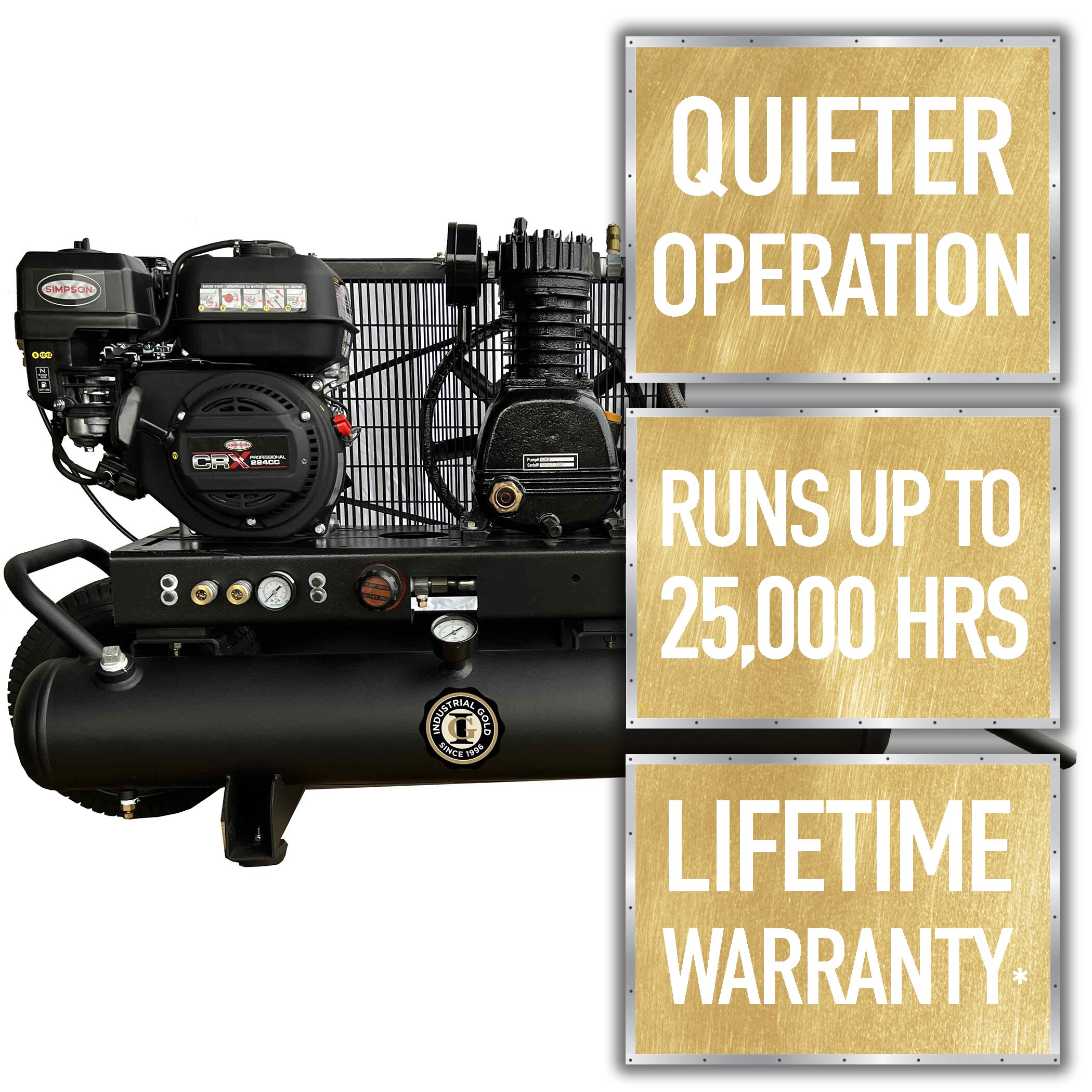 ORO INDUSTRIAL ORO INDUSTRIAL Compresor de aire horizontal portátil de gas inalámbrico de 10 galones y 125 PSI - P55XG11