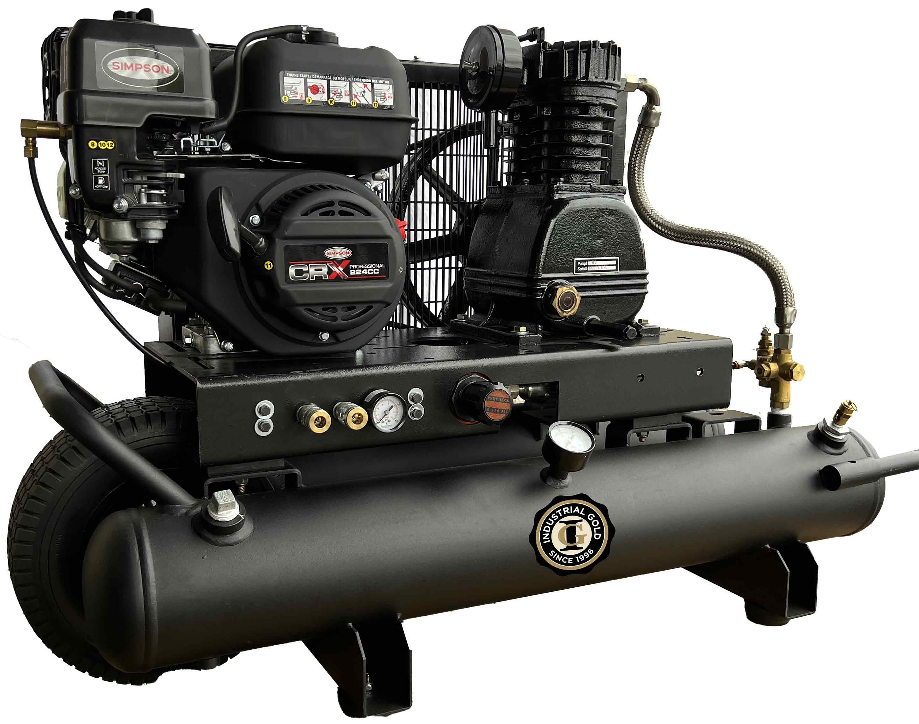 ORO INDUSTRIAL ORO INDUSTRIAL Compresor de aire horizontal portátil de gas inalámbrico de 10 galones y 125 PSI - P55XG11