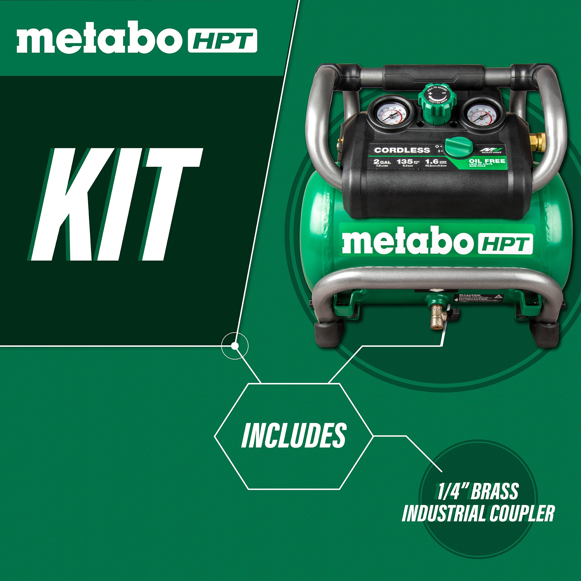 Metabo HPT Compresor de aire eléctrico y sin cable portátil de 2 galones y 135 PSI con diseño tipo Hot Dog - EC36DAQ4M