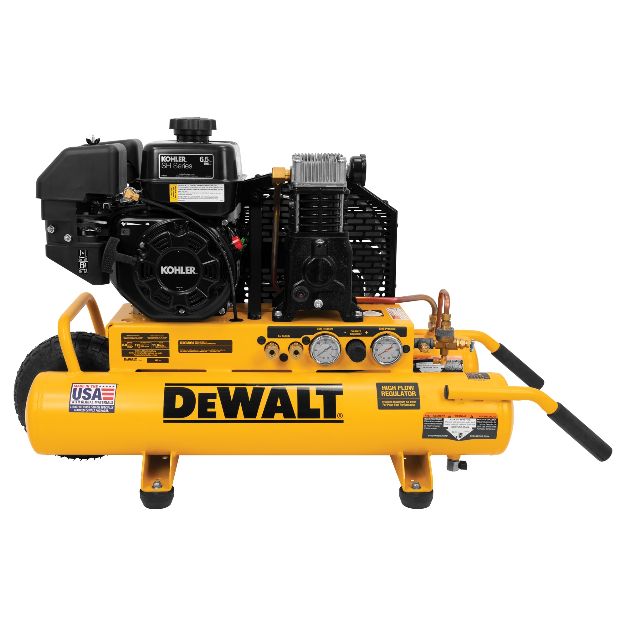 DEWALT 8-Galones Compresor de Aire Horizontal Portátil a Gasolina 175 PSI - DXCMTE6590811