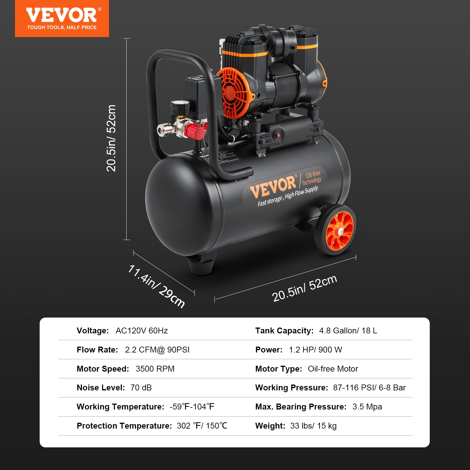VEVOR VEVOR Compresor de aire vertical portátil de gas de 6.3 galones y 115 PSI con accesorios incluidos - WS18L900W110V5F9DV1