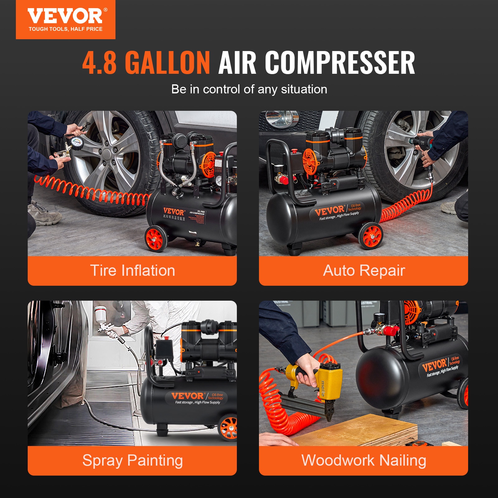 VEVOR VEVOR Compresor de aire vertical portátil de gas de 6.3 galones y 115 PSI con accesorios incluidos - WS18L900W110V5F9DV1