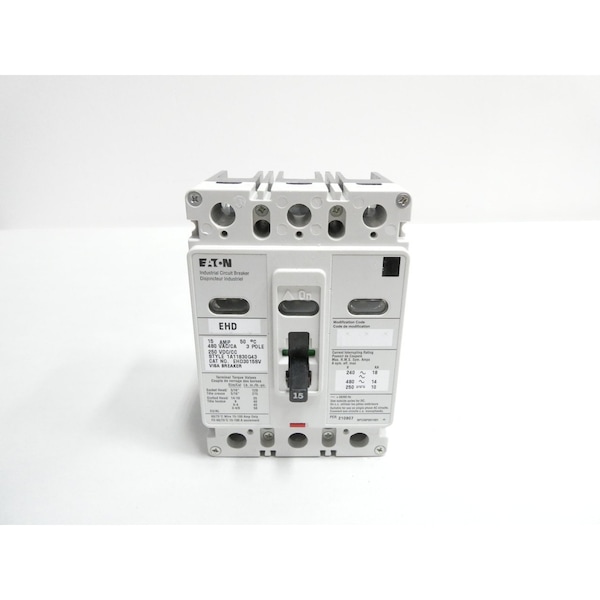 Eaton 3P 15A AMP 480V-AC 250V-DC MOLDED CASE CIRCUIT BREAKER - EHD3015SV