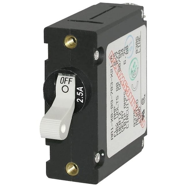 Blue Sea Systems Circuit Breaker, A Series, 2.5A, 1 Pole, 240V AC, 7.5kA at 65V DC - 7197