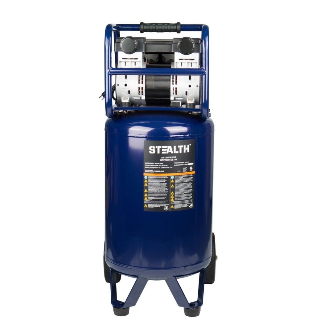 Compresor de aire vertical portátil eléctrico de 20 galones y 150 PSI con tecnología Stealth Stealth Quiet - SAQ-12018
