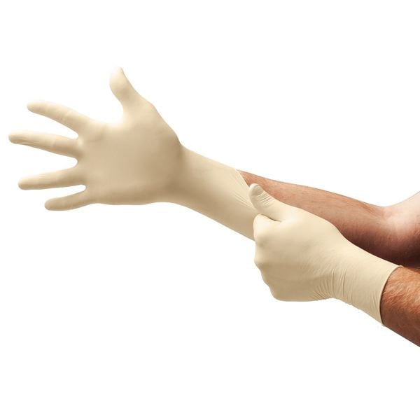 Guantes de examen Ansell Microflex MF-300, 6.3 mil, látex de caucho natural, sin polvo, S (7), Natural, paquete de 100 - MF-300-S