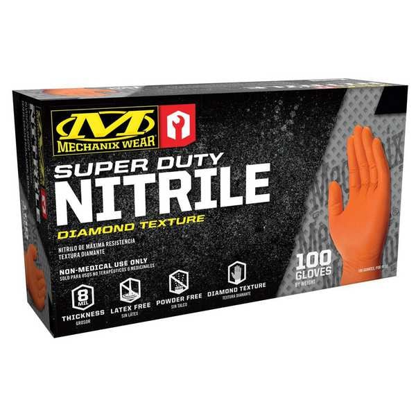 Mechanix Wear RDT, Guantes Desechables de Nitrilo, 8 mil de Grosor en la Palma, Textura en Forma de Diamante, Sin Polvo, Talla XL (11), Paquete de 100, Color Naranja - D01-09-011-100