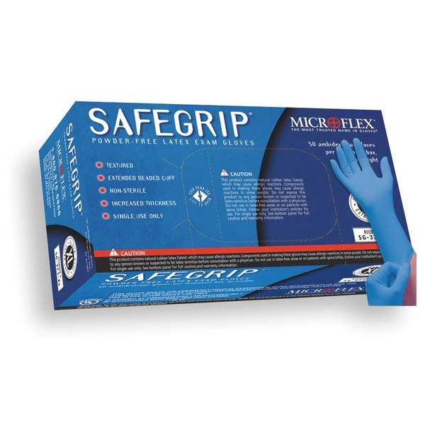 Ansell SG-375, Guantes de Examen, 11 mil de Palma, Látex, Sin Polvo, L (9), Paquete de 50, Azul - SG-375-L