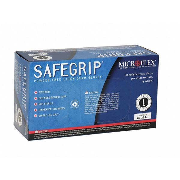 Ansell SG-375, Guantes de Examen, 11 mil de Palma, Látex, Sin Polvo, L (9), Paquete de 50, Azul - SG-375-L