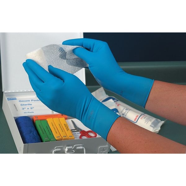 Ansell SG-375, Guantes de Examen, 11 mil de Palma, Látex, Sin Polvo, L (9), Paquete de 50, Azul - SG-375-L