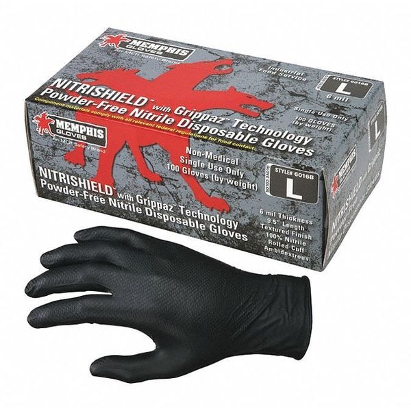 Mcr Safety NitriShield con Grippaz, Guantes Desechables de Nitrilo, 6 mil de Grosor en la Palma, Sin Polvo, Talla XL, Paquete de 100, Color Negro - 6016BXL