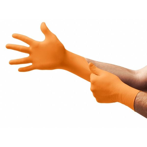 Ansell N48, Guantes de Exploración de Alta Visibilidad, 5.1 mil de Palma, Nitrilo, Sin Polvo, L (9), Paquete de 100, Naranja - N483