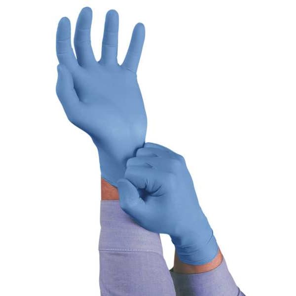 Ansell TouchNTuff 92-575, Guantes Desechables de Nitrilo, 4.3 mil en la Palma, Grado Alimenticio, con Polvo, Talla L, Paquete con 100 piezas, Azules - 92-575