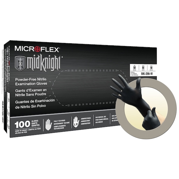 Guantes Desechables Ansell MidKnight MK-296, 4.7 mil de Grosor en la Palma, de Nitrilo, Sin Polvo, Talla XL, Paquete con 100 piezas, Color Negro - MK-296