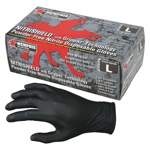 Mcr Safety NitriShield con Grippaz, Guantes Desechables de Nitrilo, 6 mil de Espesor en la Palma, Sin Talco, Talla 2XL, Paquete de 100, Negro - 6016BXXL