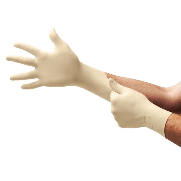 Ansell L92, Guantes de Examen, 5.1 mil Palm, Látex, sin Polvo, L (9), 100 PK, Beige - L923