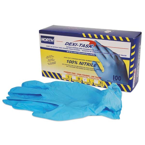 Guantes desechables para exámenes Dexi-Task de Honeywell North, 5 mil de grosor en la palma, de nitrilo sin polvo, paquete de 100 unidades - LA049PF/L-H5
