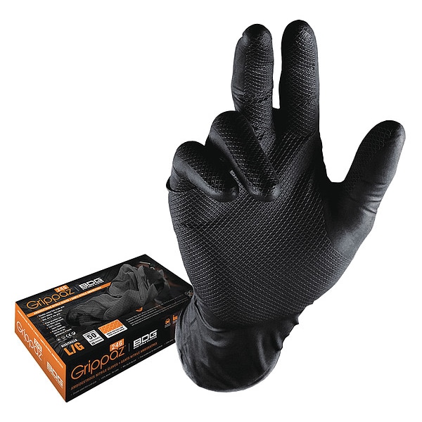 Bdg 99-1-6000B, Guantes Desechables, 6 mil de Grosor en la Palma, Nitrilo, Sin Polvo, L, Paquete de 50, Negro - 99-1-6000B-L