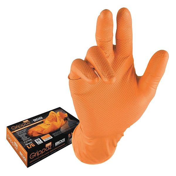 Guantes desechables Bdg 99-1-6100B, 6 mil de palma, Nitrilo, sin polvo, XL, 50 piezas, color naranja - 99-1-6100B-XL