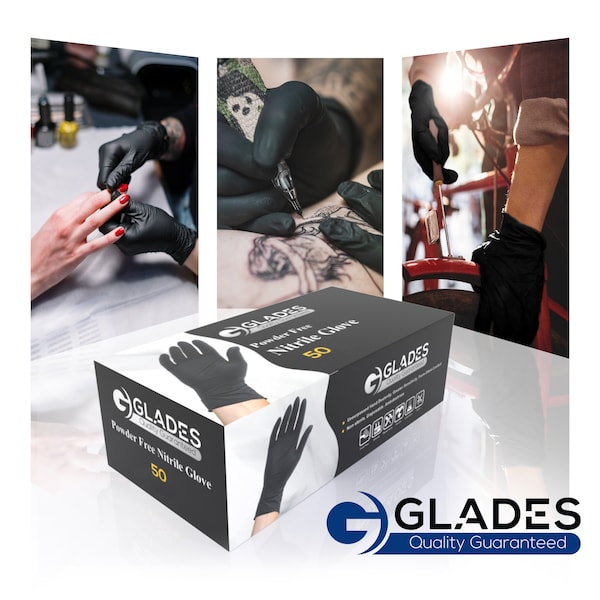 Guantes desechables de nitrilo Glades, 8 mil en la palma, de nitrilo, sin polvo, Talla XXL, Paquete de 500 unidades, color negro - XXL