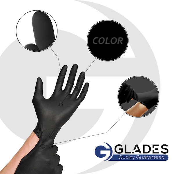 Guantes desechables de nitrilo Glades, 8 mil en la palma, de nitrilo, sin polvo, Talla XXL, Paquete de 500 unidades, color negro - XXL