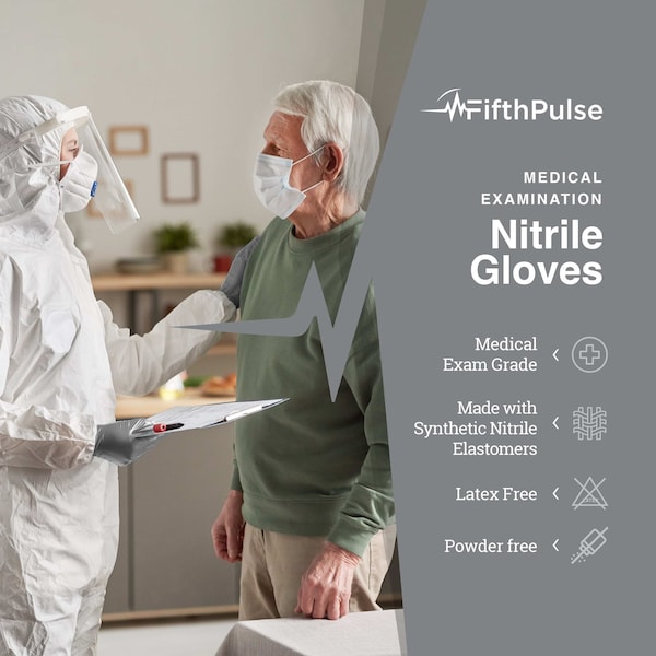 Guantes desechables de nitrilo Fifthpulse, nitrilo, sin polvo, XL, 100 piezas, gris fresco - FMN100567