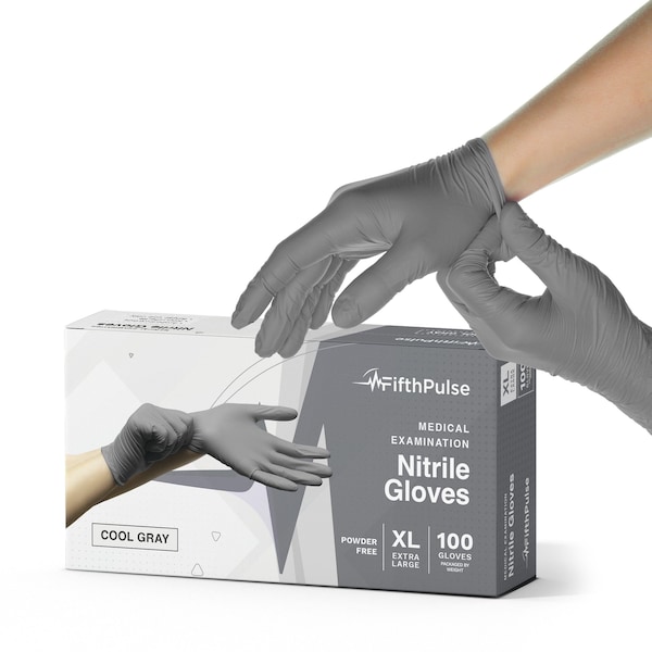 Guantes desechables de nitrilo Fifthpulse, nitrilo, sin polvo, XL, 100 piezas, gris fresco - FMN100567