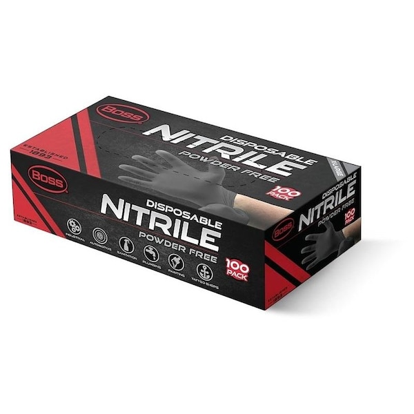 Guantes desechables de Nitrilo Boss B21, 4 mil Palm, Nitrilo, sin polvo, XL, Negro - B21051-XL
