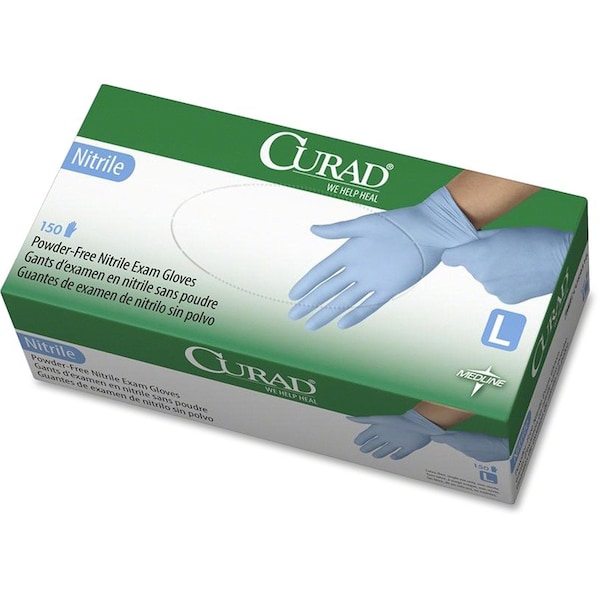 Guantes de Examen de Nitrilo Curad, 3.5 mil Palm, Nitrilo, sin Polvo, L, 150 pzas, Azules - MIICUR9316