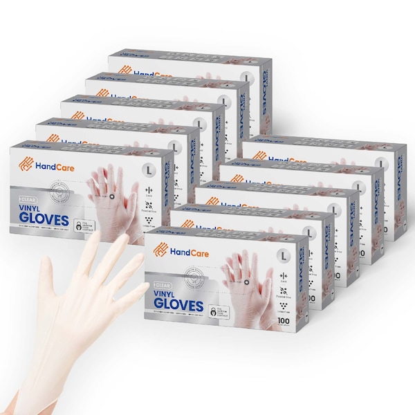 Guante Desechable para Cuidado de Manos, 3 mil en la palma, de Vinilo, sin Polvo, Talla L, 1000 paquetes, Transparente - HC-VECL30LG