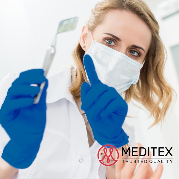 Meditex Meditex G5 (Estuche), Guantes de Examen de Nitrilo, 4 mil de Palma, Nitrilo, sin Polvo, XL, 1 Paquete, Azul Oscuro - XL