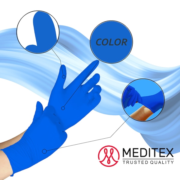 Meditex Meditex G5 (Estuche), Guantes de Examen de Nitrilo, 4 mil de Palma, Nitrilo, sin Polvo, XL, 1 Paquete, Azul Oscuro - XL
