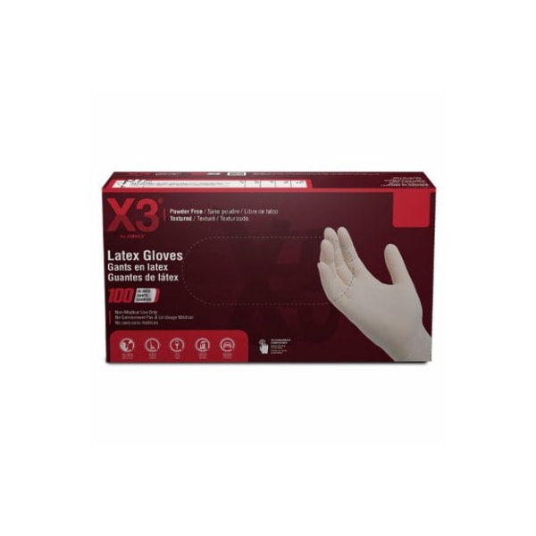Ammex LX3, Guantes Desechables de Látex, 3 mil de Palma, Látex, Sin Polvo, L, Marfil - LX346100