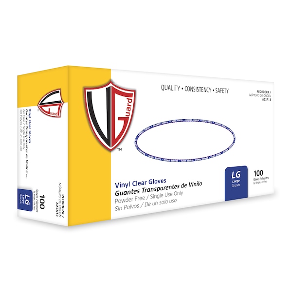 Vguard A23A1, Guantes Desechables de Vinilo, 2 mil de grosor en la palma, Vinilo, sin polvo, Talla Grande, Paquete de 1000 unidades, Transparentes - A23A13