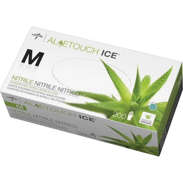 Medline AloeTouch Ice, Guantes desechables de nitrilo, 2.8 mil Palm, Nitrilo, sin polvo, M, 200 PK, Verde - MIIMDS195285