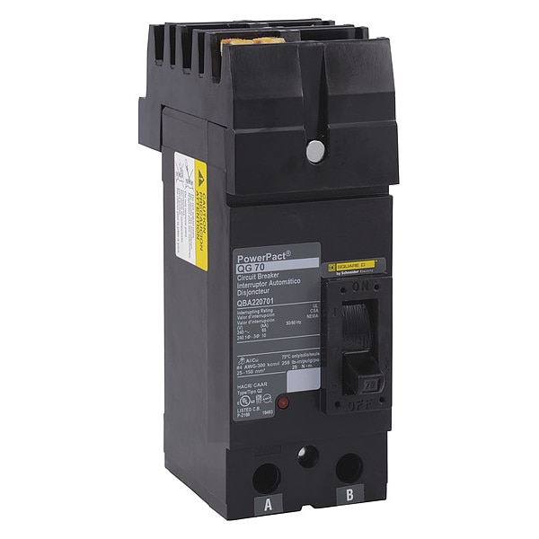 Square D Molded Case Circuit Breaker, QBA Series, 100A, 2 Pole, 240V AC, 10kA at 240V AC - QBA221002