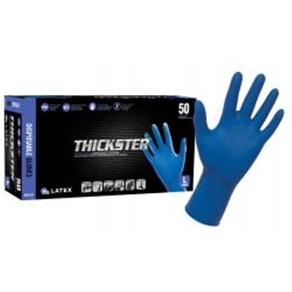 Sas Safety Thickster, Guantes de Examen de Látex, 14 mil de Grosor en la Palma, Látex, sin Talco, L, Azul - SA6603-20