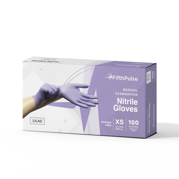 Quinto pulso FMN100, Guantes desechables de nitrilo, 3 mil Palm, Nitrilo, sin polvo, XS, 100 PK, Lila - FP-N-100-XS-LAV