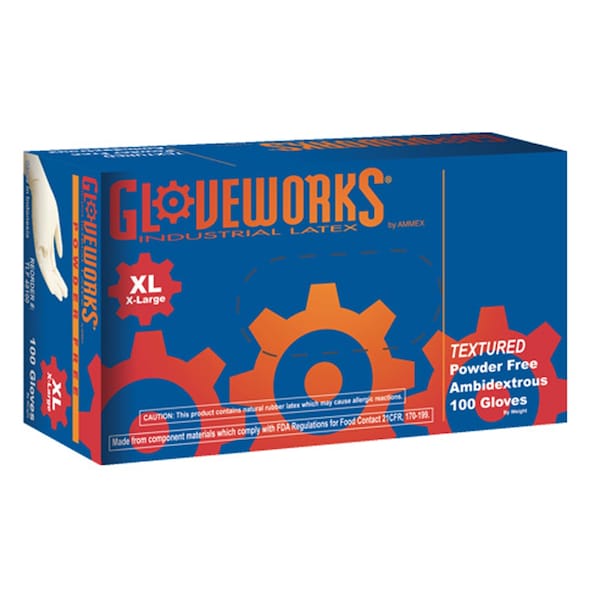 Ammex Gloveworks Látex Texturizados Sin Polvo GL, Palma de 4 mil, Látex, Sin Polvo, XL, Marfil - AMXTLF48100