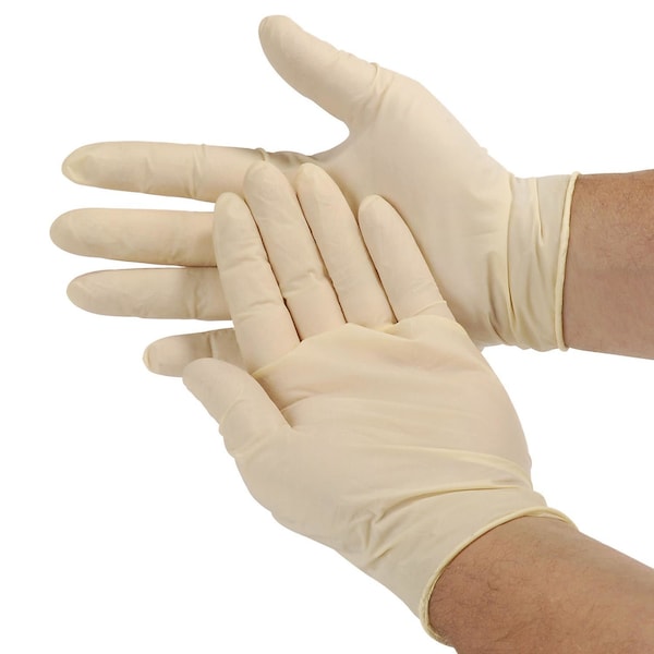 Guantes de látex desechables de la zona de seguridad, palma de 5 mil, látex, sin polvo, L, paquete de 100, blanco - GRPR-LG-1-T