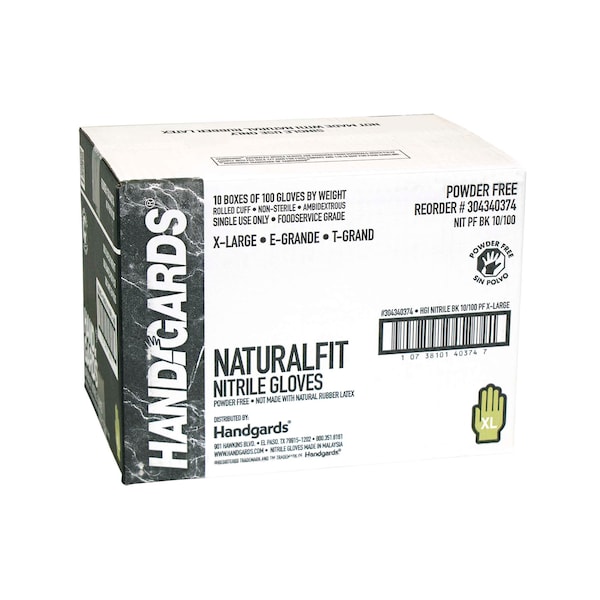Protección NaturalHand, Guantes Desechables de Nitrilo, Nitrilo, Sin Polvo, XL, Paquete de 1000, Negro - 304340374