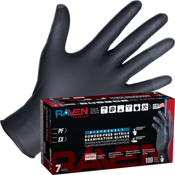 Guante de Nitrilo Raven Patriot - M, Grosor: 7 mil, Paquete de 100 - 66482